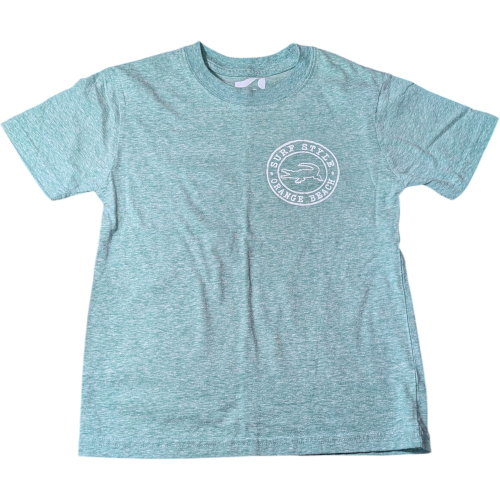 Surf Style Kid's Orange Beach T-Shirt Heathered Blue-Green Crew Neck Size S 6-8